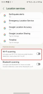 خاموش‌کردن Wi-Fi scanning و Bluetooth scanning