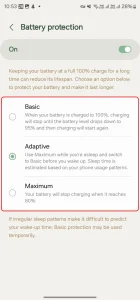 روشن‌کردن Battery protection